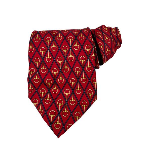 Vintage Paolo GUCCI Red Gold Horsebit Diamond Print Business Work Career Tie - Picture 1 of 5
